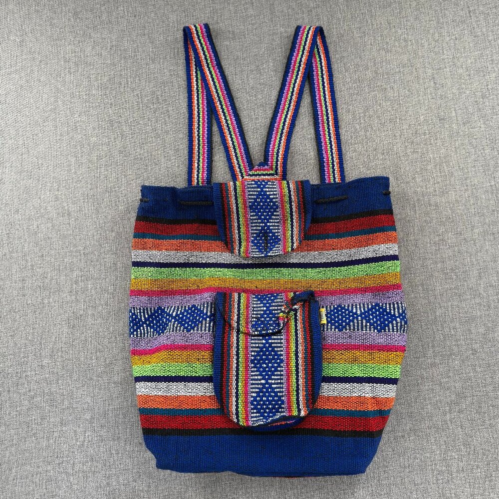 New Handwoven Mexican Style Backpack Multicolor Striped Small‎ Pocket in front